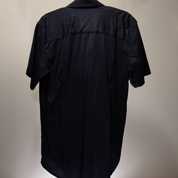 Buttercloth Men's Short Sleeve Shirt Navy Micro Dot Stretch L Tall FLAW - Picture 3 of 7